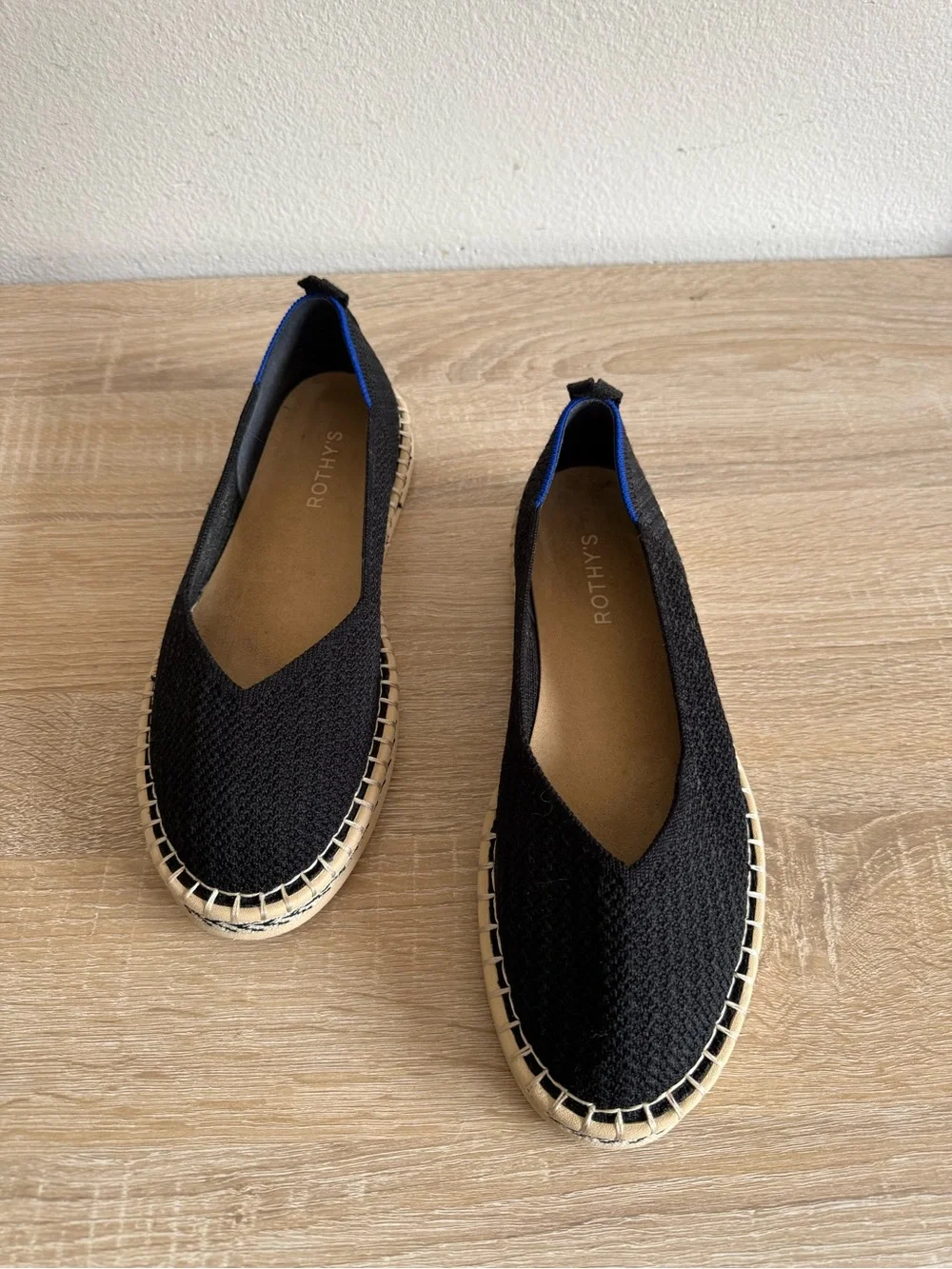 Rothy’s the espadrille flats black woven shoes women’s Sz 9